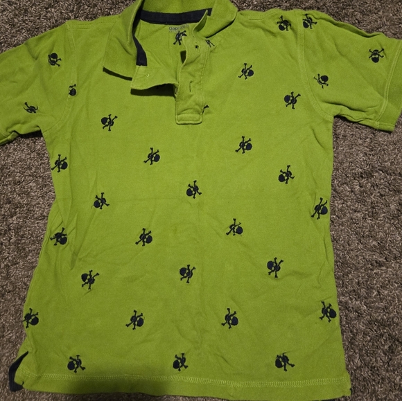 GAP Kids chartreuse navy skull polo szL - Picture 2 of 4